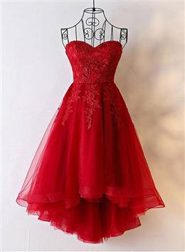 Picture of Red Color Sweetheart Tulle High Low Homecoming Dresses , Red Color Party Dresses